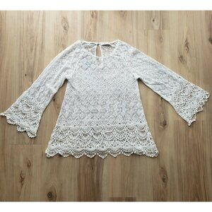 Miss Kelly 1999 Sheer Lace Blouse White Womens Medium